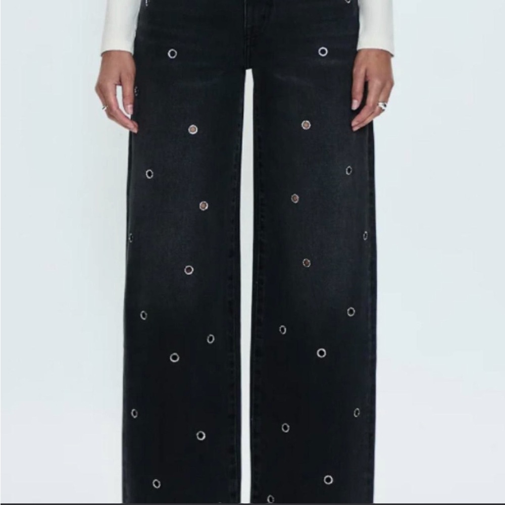 Pistola Black Wide Leg Jeans with Silver Accents